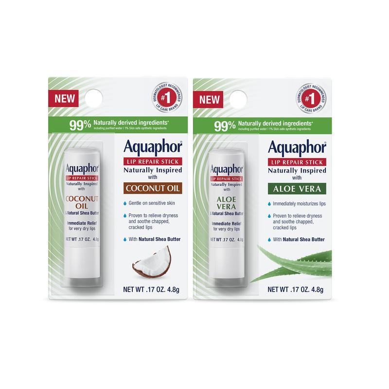 Aquaphor Lip Repair Stick Naturally Inspired Aloe Vera 0.17oz and Coconut 0.17 oz (2-Pack)