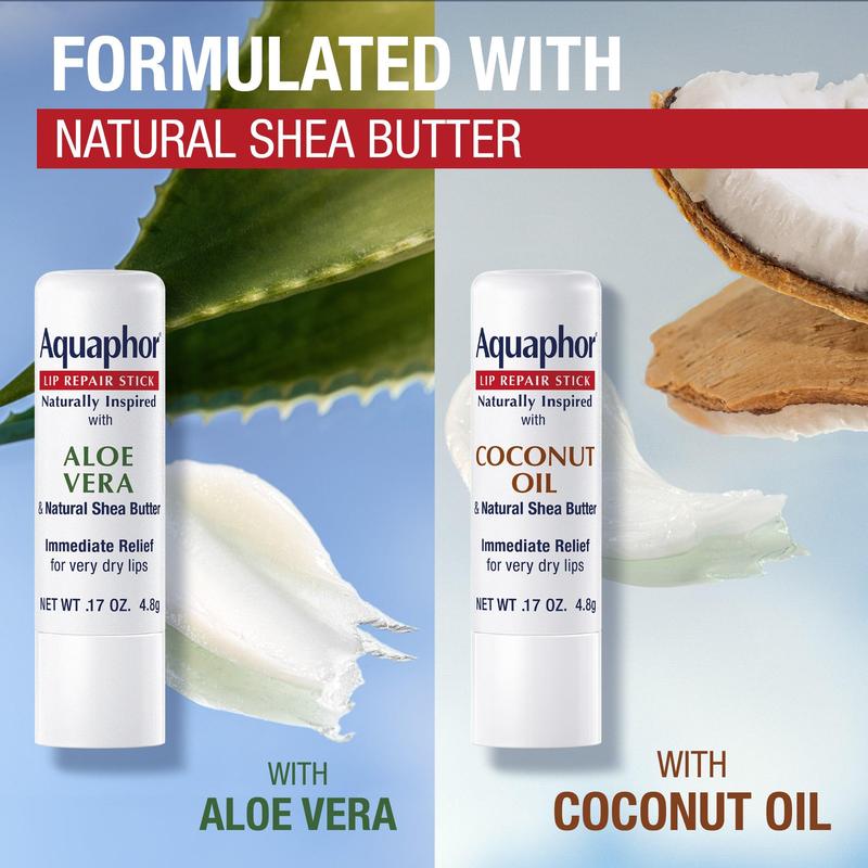 Aquaphor Lip Repair Stick Naturally Inspired Aloe Vera 0.17oz and Coconut 0.17 oz (2-Pack)