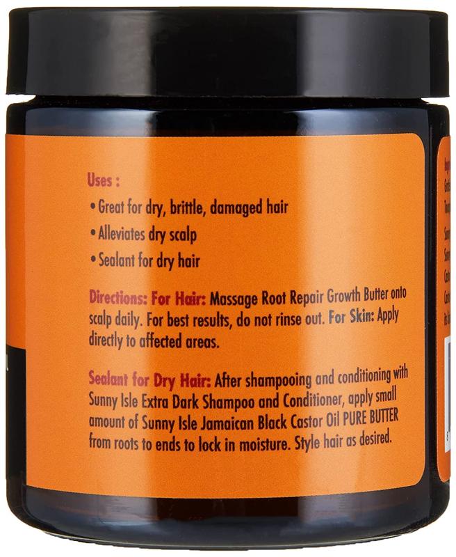 Sunny Isle Jamaican Black Castor Oil Root Repair Growth Butter 4oz | Restores & Revitalizes All Damaged Hair Types | Nutrient-Rich, Stimulates Hair Growth | Fights Dry, Itchy, Flaky Scalp