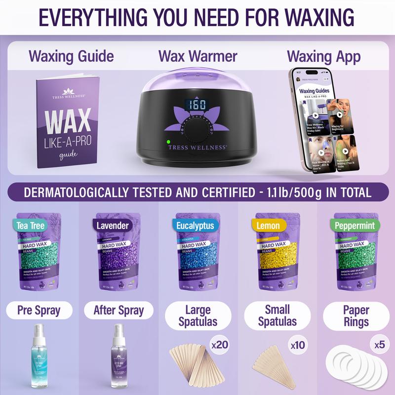 Super Saver Wax Kit by Tress Wellness | Full Body Self Wax Hair Removal | Brazilian & Bikini Waxing | Gentle Wax for Sensitive Skin | Smooth Finish