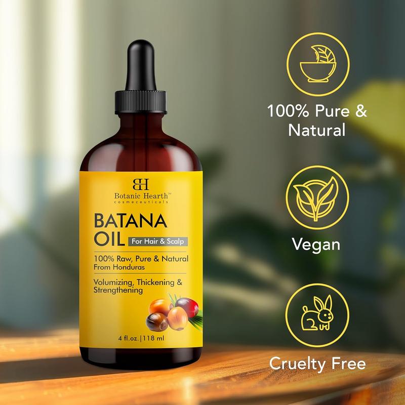 Botanic Hearth Raw Batana Oil for Hair Growth | 100% Pure & Unrefined Oil from Honduras | For Thicker, Stronger Hair - 4 FL OZ