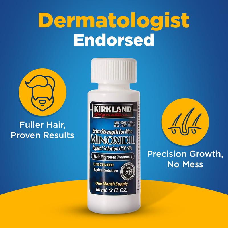 Kirkland Signature Minoxidil Liquid Extra Strength Hair Regrowth Treatment for Men, 5% Topical Solution