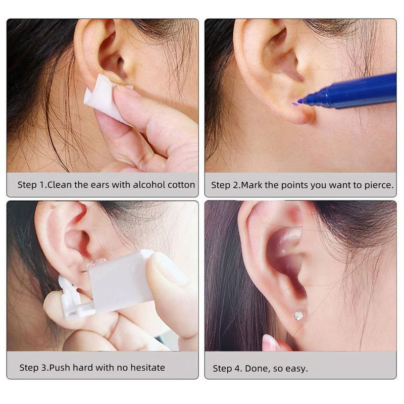 2 Pack Self Ear Piercing Gun Earring Disposable Piercing Kit No Pain Easy Use Ear Piercing Gun Kit Tool with Stud (White)