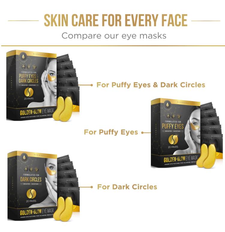 DERMORA Golden Glow Under Eye Patches (15 Pairs Eye Gels) - Rejuvenating Treatment for Dark Circles, Puffy Eyes, Refreshing, Revitalizing, Travel, Wrinkles