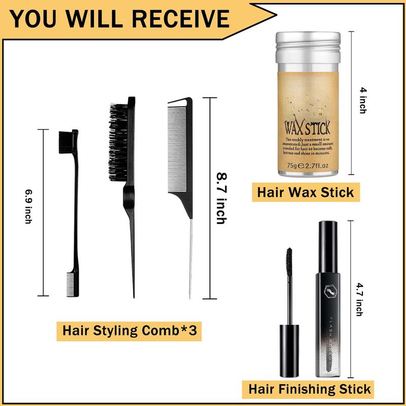 5 count Hair Wax Stick for Flyaways Edge Control Slick - Styling Tools Includes , Finishing , Comb, Gel for Fly Away for Women