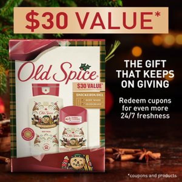 ($30 Value) Old Spice Holiday Gift Pack for Men, SnickerDudel Scent, Body Wash and Antiperspirant and Deodorant