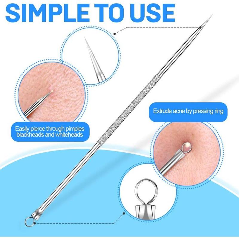 Pimple Extractor Acne Treatment Tool Surgical Grade Blackhead Comedone Removal 2-in-1 Popper Tool for Face Nose Blackhead Extractor Tool Silver