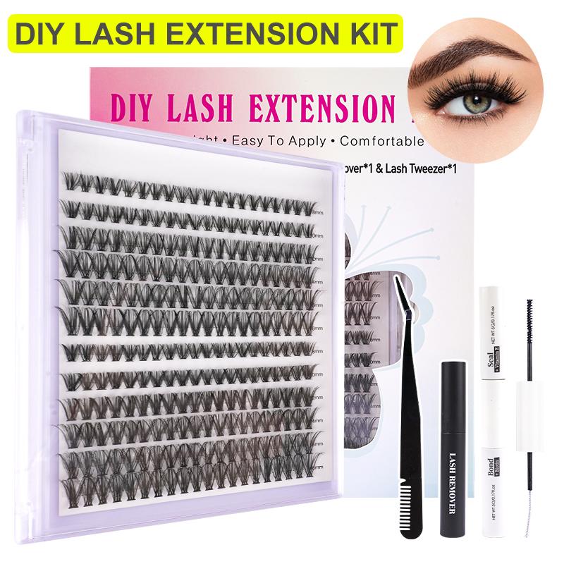 DIY Eyelash Extension Kit Individual Eyelash Extension Kit D Curl Cluster Eyelashes Individual Eyelashes with Eyelash Adhesive and Sealant, Eyelash Applicator Tool DIY Eyelash Extensions at Home, Eyelash Extensions, Cosmetics, Gifts Makeup Salon