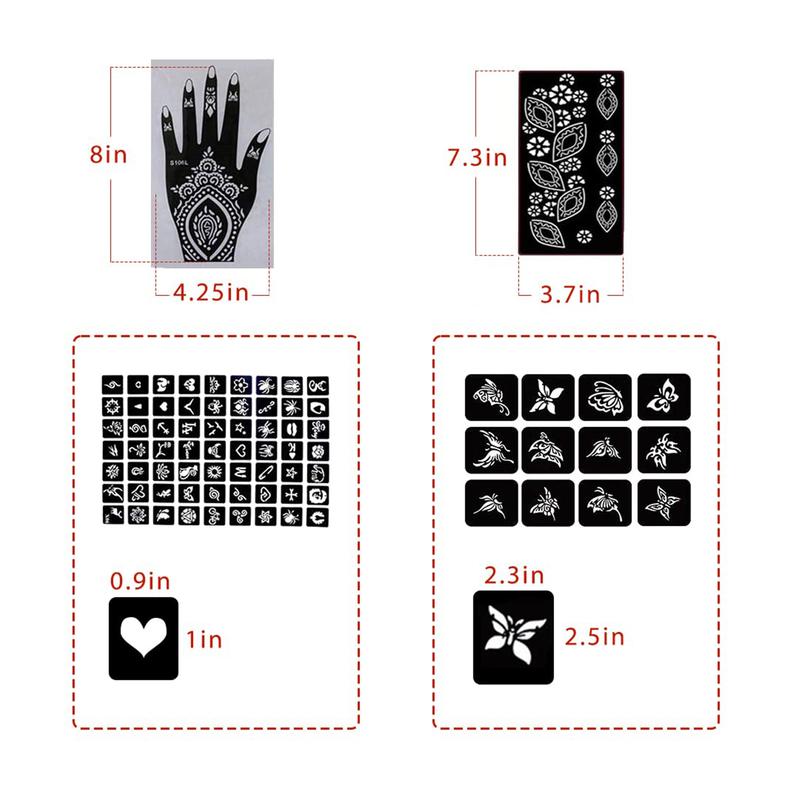 18 Sheets Henna Tattoo Stencils, Temporary Flower Patterns Glitter Airbrush Tattoo Kits Arabian Stickers for Women and Girls Face Hand Paint Body Art