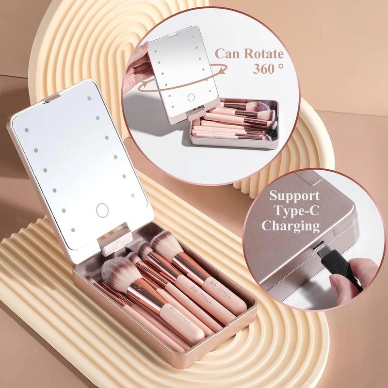 BS-MALL All in One Makeup LED Mirror Case Makeup Brushes Set 7PCS Non Latex Makeup Sponge Set