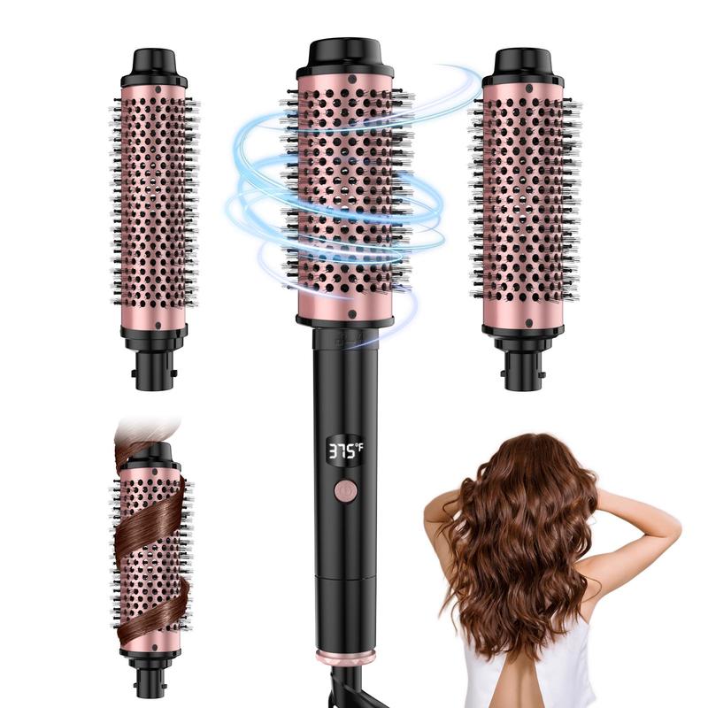 Portable 3 in 1 Thermal Brush, 1 Box LCD Display Curling Wand with 3 Aluminum Copper Combs, Hair Styling Tool for Home & Travel, Christmas Gift, Winter Gift, Curly Hair Brush, Christmas Essentials