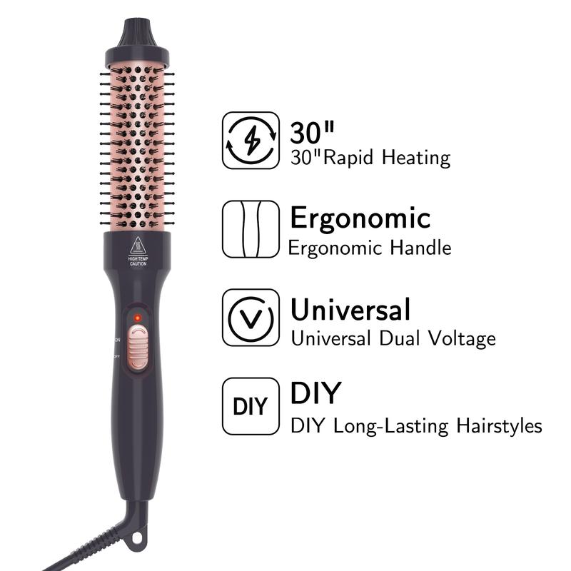 PHOEBE 1.25 Inch Ceramic Curling Iron Brush | Dual Voltage Tourmaline Ionic Hair Curler | Heated Comb for Long & Medium Hair – Perfect for Travel