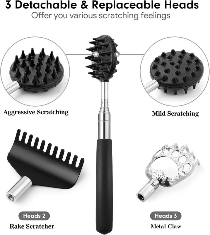 Telescoping Back Scratcher with 4Pcs Detachable Scratching Heads, Stocking Stuffers for Men Back Scratcher for Men Women,Dual Sides Paw Rake Scratcher Christmas Gifts for Men Women