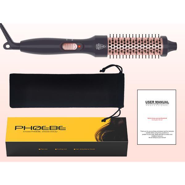 PHOEBE 1.25 Inch Ceramic Curling Iron Brush | Dual Voltage Tourmaline Ionic Hair Curler | Heated Comb for Long & Medium Hair – Perfect for Travel