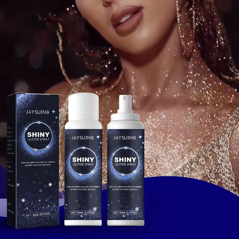 A bottle of shiny spray, silver glitter hairspray, silver holographic highlight powder spray, suitable for party performances to brighten makeup