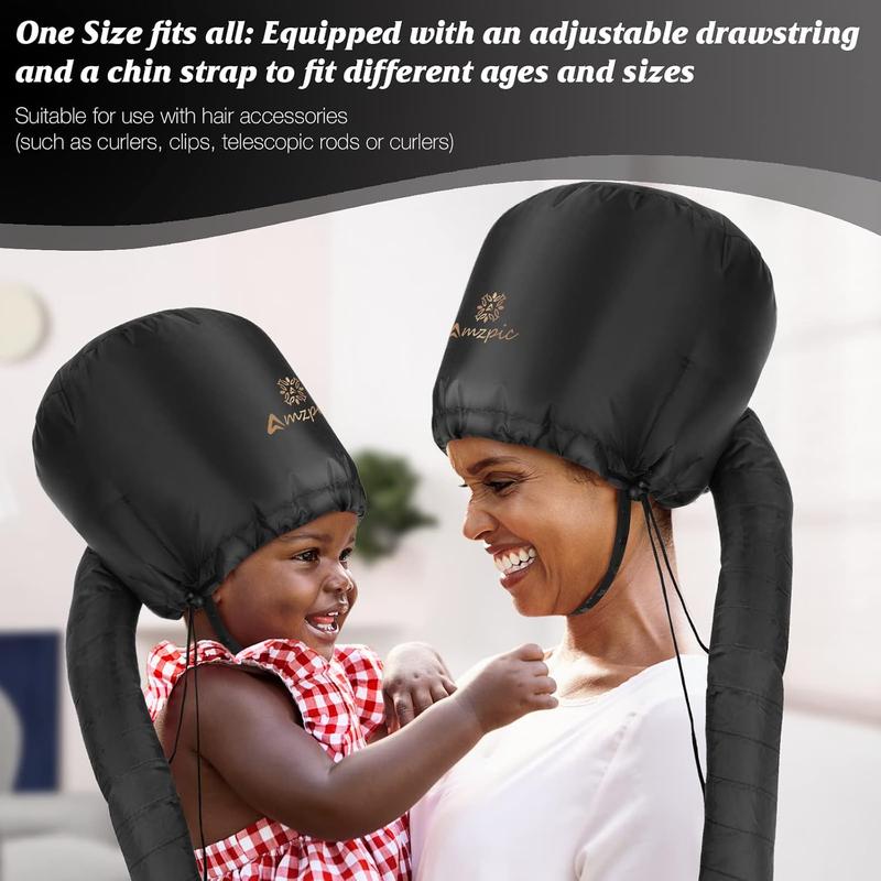 Hood Hair Dryer Attachment - Soft, Adjustable Extra Large Hood Hair Dryer for Speedy Drying Time at Home for Easy Styling, Curling and Deep Conditioning (Black)