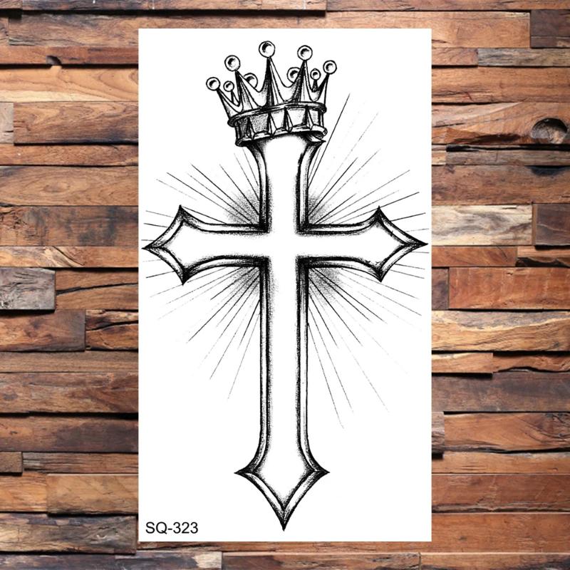 Black Crown Temporary Tattoos For Women Adults Realistic Bird Cross Sword Heart Fake Diamond Tattoo Sticker Body Hand Tatoos 3D Waterproof Temporary Tattoo Stickers