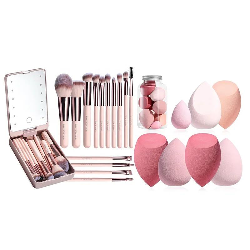 BS-MALL All in One Makeup LED Mirror Case Makeup Brushes Set 7PCS Non Latex Makeup Sponge Set