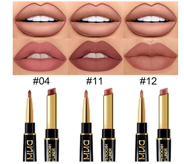 evpct 3Pcs Chestnut Nude Brown Lip Liner and Lipstick Set Kit for Women DNM Matte Lips Kit with Lip Stains Long Lasting Makeup Gloss