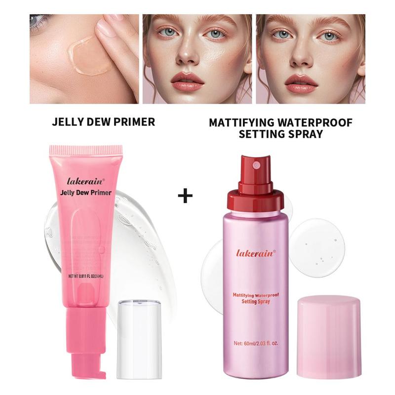 Long Lasting Makeup Set, 2 Counts set Moisturizing Dewy Makeup Primer & Setting Spray, Makeup Accessories for Women & Girls