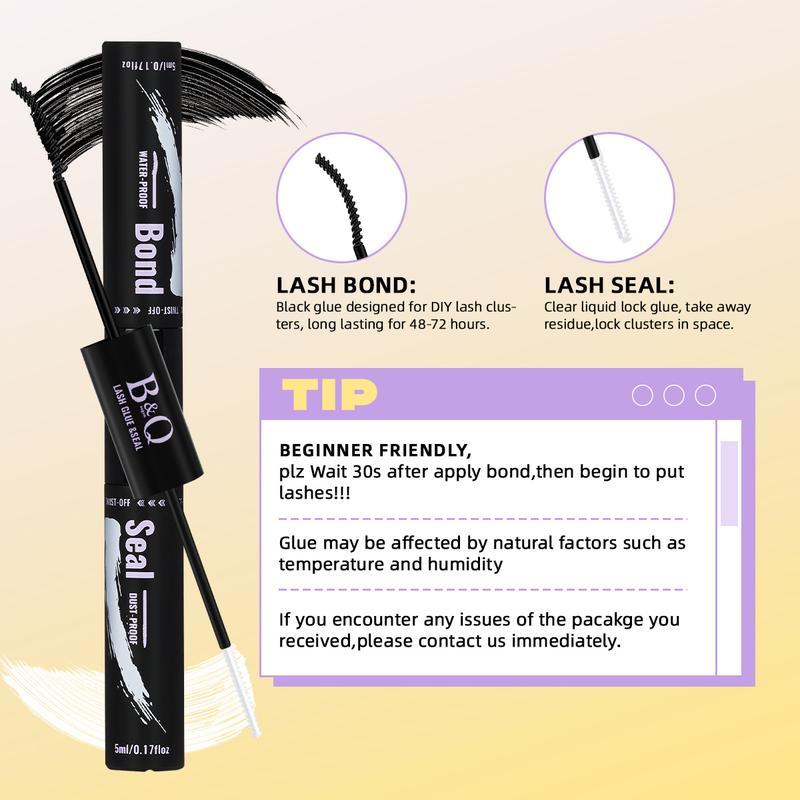 B&Q LASH Waterproof Lash Kit natural look Long lasting Individual Lashes Beginner Friendly Eyelashes with Tweezers Bond&Seal Extensions at Home