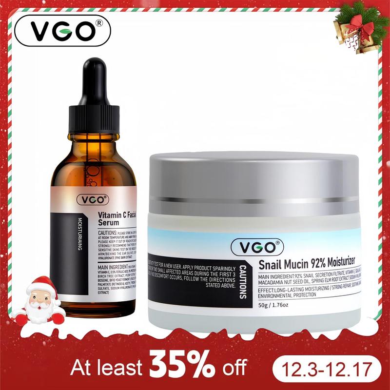 VGO Radiant Boost Repair Set -Vitamin C Serum & 92% Snail EssenceMoisturizer for Hydration, Skin  Radiance Face care set lotion moisturizing set moisturizing skin care moisturizing cream face cream Snail Protein face cream repair set