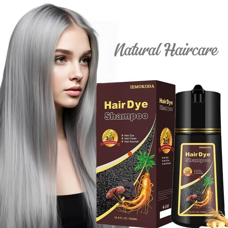 3-in-1 Instant Natural Silver Gray Color Hair Dye Shampoo, Long-lasting Plant Type Haircare, Colors in Minutes, Ammonia Free, Unisex, 500ml