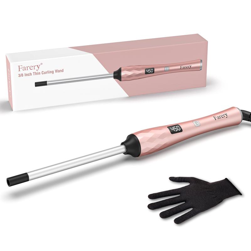 FARERY Small Curling Iron 3 8 Inch, 12 Adjustable Temperature, 30s Fast Heat Up, Glove Included