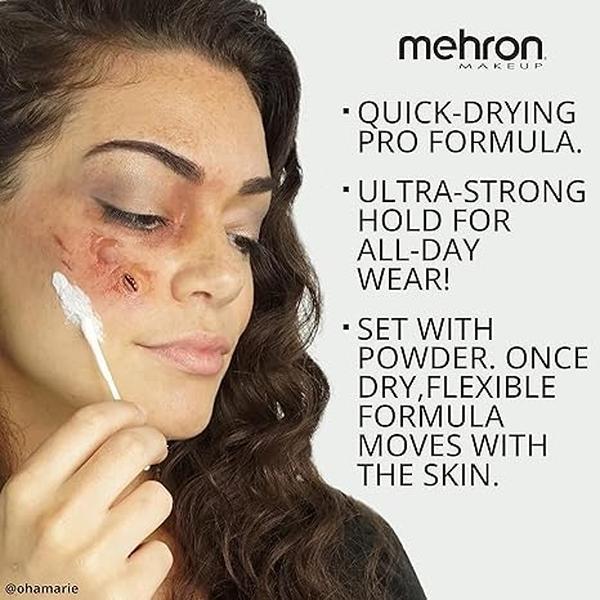 Mehron Makeup Liquid Latex | SFX Makeup | Halloween Latex Makeup | Latex Glue for Skin | Prosthetic Glue 1 fl oz (30 ml) (Clear Flesh)