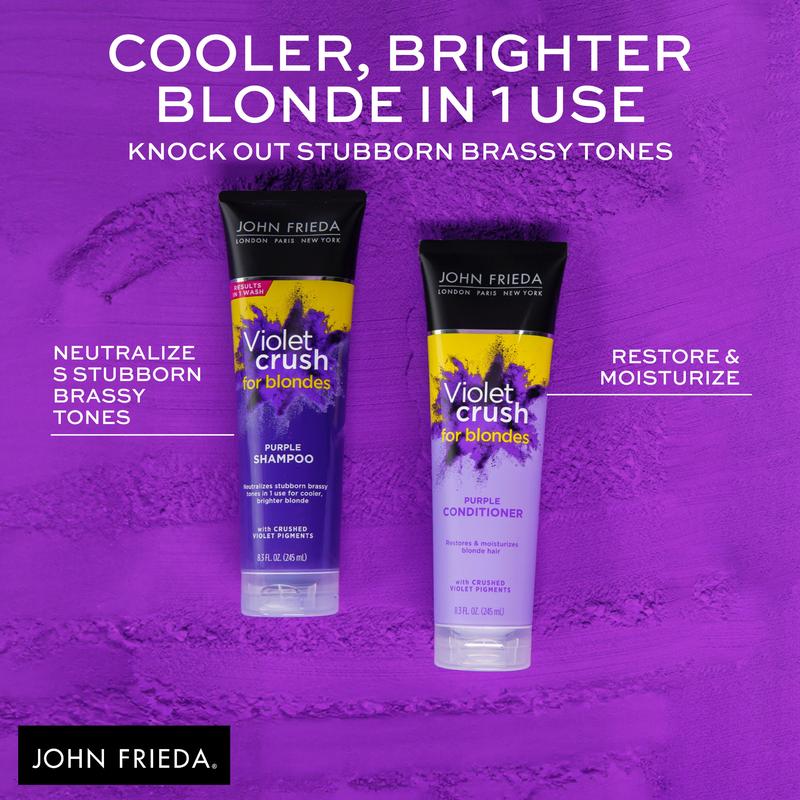 John Frieda Violet Crush Purple Shampoo and Conditioner for Blondes, Cooler, Brighter, Salon-Fresh Blonde in 1 Use