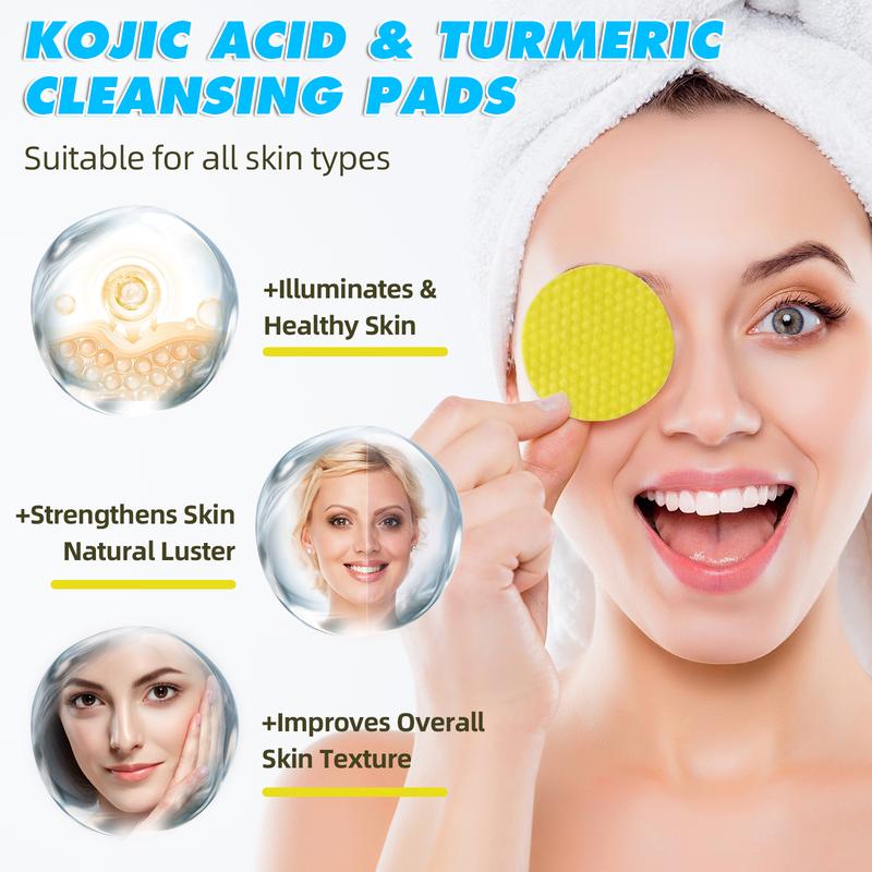 Kojic Acid & Turmeric Cleansing Pads, Boost Skin Vitality, Skincare Cleaning Supplies Ordinary Skincare, Summer Gift-60PCS Cotton Pads Gentle Comfort