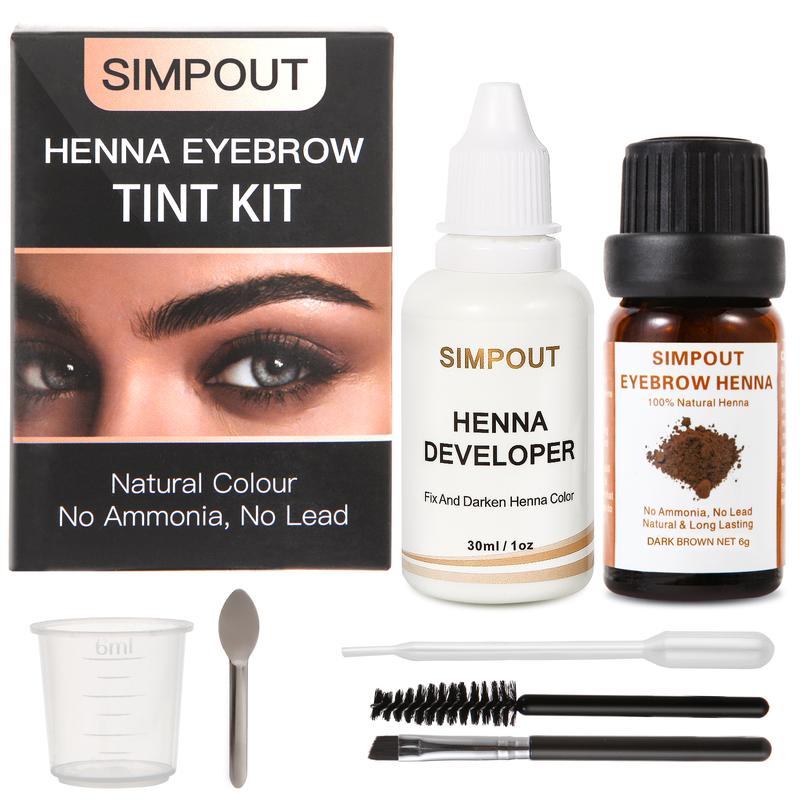 SIMPOUT Natural Henna Brow Tinting Kit, Pure Henna Powder with Developer, Longer-lasting Brow Dye, Professional Spot Coloring Tint for Brow Hair, Vegan, Cruelty-free