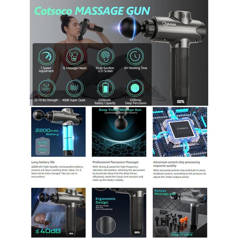 cotsoco Muscle Massage Gun LCD Display Deep Tissue For Athletes, Portable Percussion Handheld Body Massager