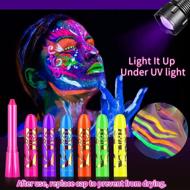 Neon Glow Face & Body Paint Crayons, 1 Box Fluorescent Makeup, Luminous Face Paint For Clubs, Christmas Parties