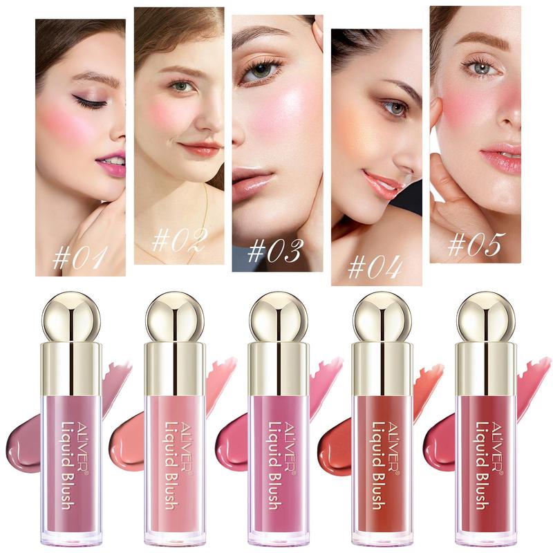 Aliver 5 Colors Liquid Blush, Face Cream Liquid Blush Makeup, Natural-Looking Matte Finish Makeup Blush Stick, Moisturizing Lightweight Blendable Feel (5 Blush) Cosmetic Moisturize