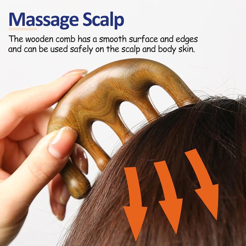 Wooden Massage Comb with Wide Tooth, Scalp  Round Tooth Comb, Gua Sha Manual Lymphatic Drainage Massage Tool,   Acupoint