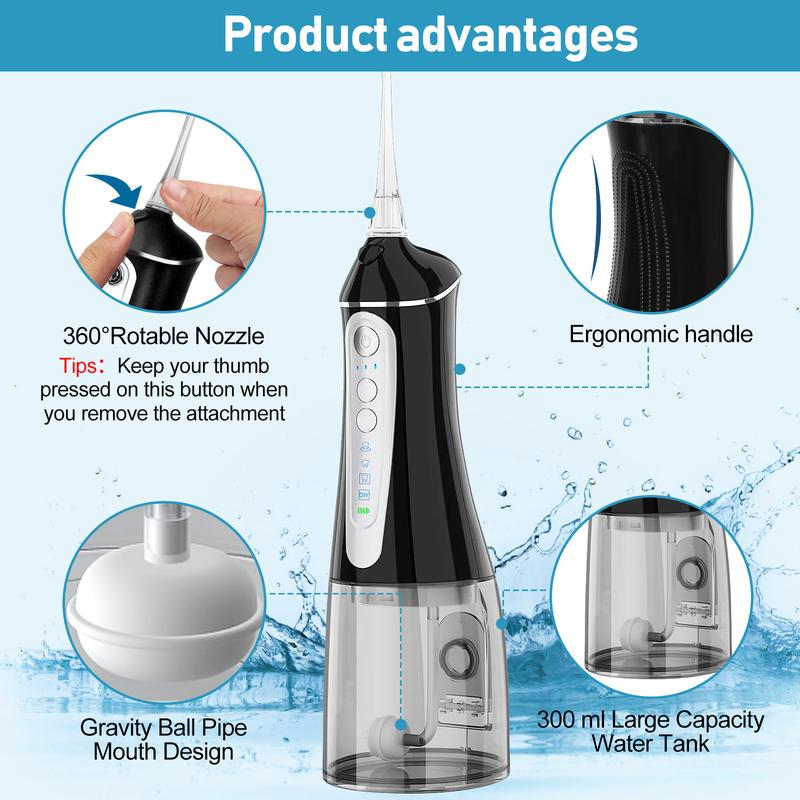 Cordless Water Dental Flosser - 4 Modes, 3 Intensities, IPX7 Waterproof, 320ML, Rechargeable Oral Irrigator for Teeth Cleaning, Travel & Home Use