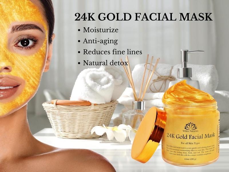 24K Gold Facial Mask, Anti-Aging Gold Face Mask For Flawless & Moisturizes Skin, Helps Reduces Wrinkles, Fine Lines & Acne Scars, Removes Blackheads, Dirt & Oils Skincare Brightening Facial Treatment Moisturizing, Rejuvenating and Soothing the Skin