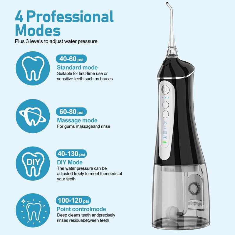 Cordless Water Dental Flosser - 4 Modes, 3 Intensities, IPX7 Waterproof, 320ML, Rechargeable Oral Irrigator for Teeth Cleaning, Travel & Home Use