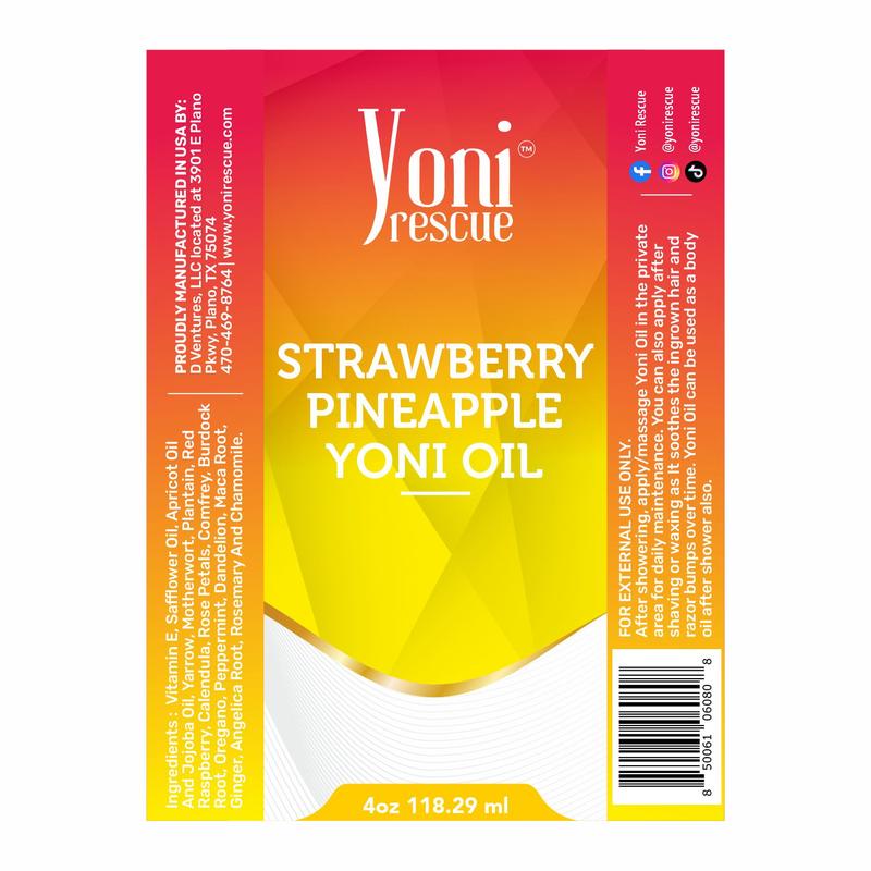 Yoni Rescue Strawberry Pineapple Yoni Oil, with Apricot, Jojoba, Avocado Oils & Vitamin E Oil, Fast-Absorbing, Nourishes and Hydrates , Ideal for All Skin Types, 4oz, Strawberry Pineapple Scented Fragrance Moisturizer yoni careproduct