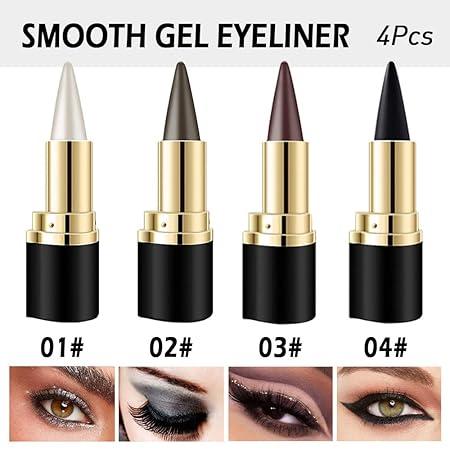 4Pcs Black Brown Silver Gray Gel Eyeliner Pencil Set,Eye Liner Waterproof Smudge Proof, Eye Makeup ,Eye Black Smokey Eyeshadow Palette Stick, Cosmetic