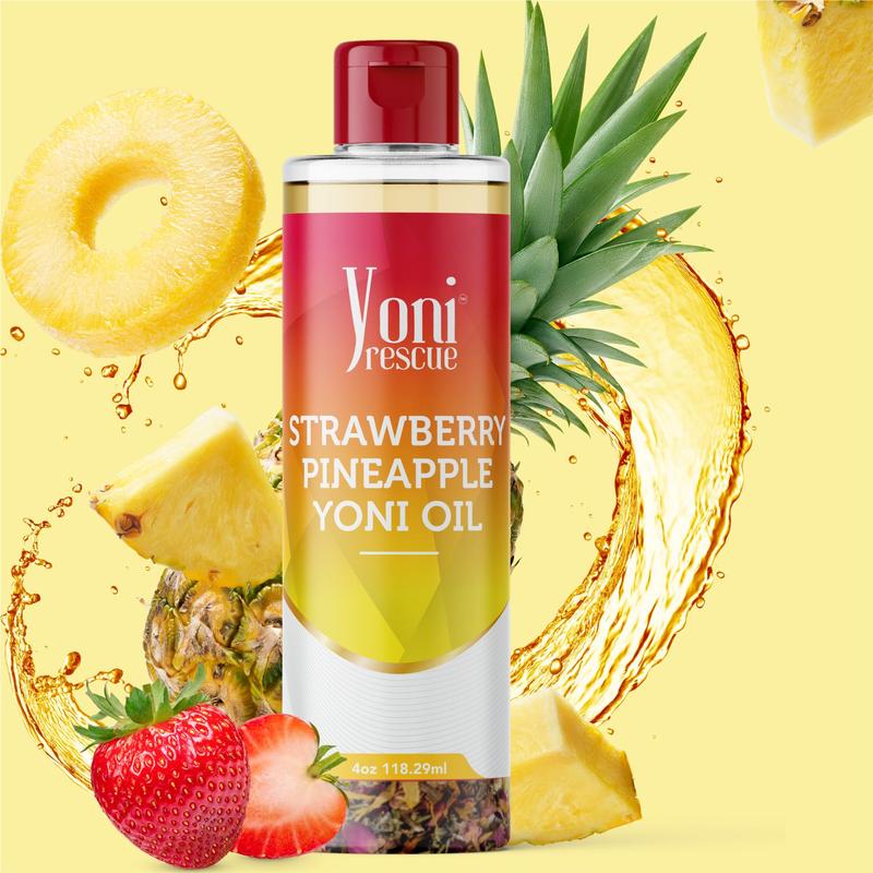 Yoni Rescue Strawberry Pineapple Yoni Oil, with Apricot, Jojoba, Avocado Oils & Vitamin E Oil, Fast-Absorbing, Nourishes and Hydrates , Ideal for All Skin Types, 4oz, Strawberry Pineapple Scented Fragrance Moisturizer yoni careproduct