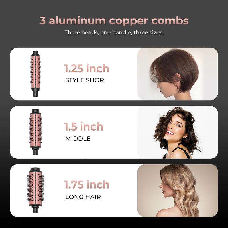 3 in 1 Hair Curler, 1 Set Negative Ion Hot Round Brush with 3 Counts Replacement Brush Head, Hair Styling Tool for Home & Salon Use, Christmas Gift