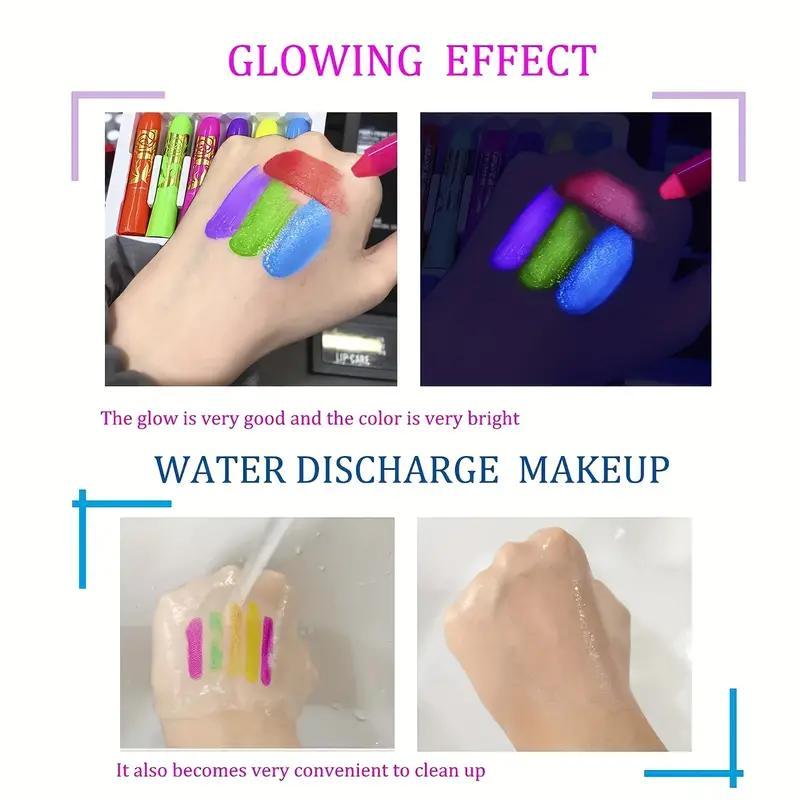 Neon Glow Face & Body Paint Crayons, 1 Box Fluorescent Makeup, Luminous Face Paint For Clubs, Christmas Parties