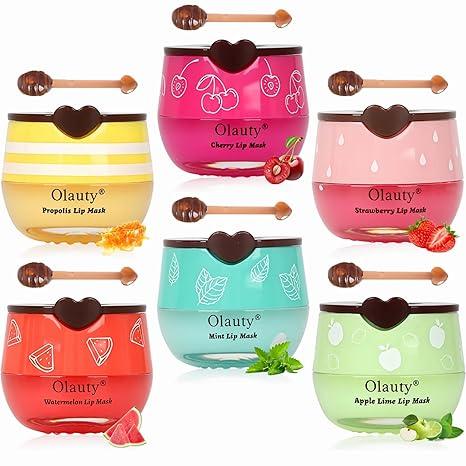 6pcs set Pot,Strawberry&Watermelon&Honey&Apple Lime Lip Mask Overnight Hydrating Prevention Dry and Cracked Lip Scrubs Exfoliator Lip Care, Lip Sleeping Mask Reduces Lip Lines Skincare Comfort