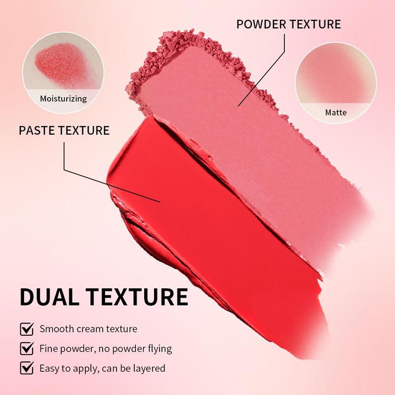 2 in 1 Blush Palette, 1 Count Long Lasting Matte Blush, Lightweight Blush, Natural Look Blush for Daily Makeup, Cosmetic Product for Women & Girls