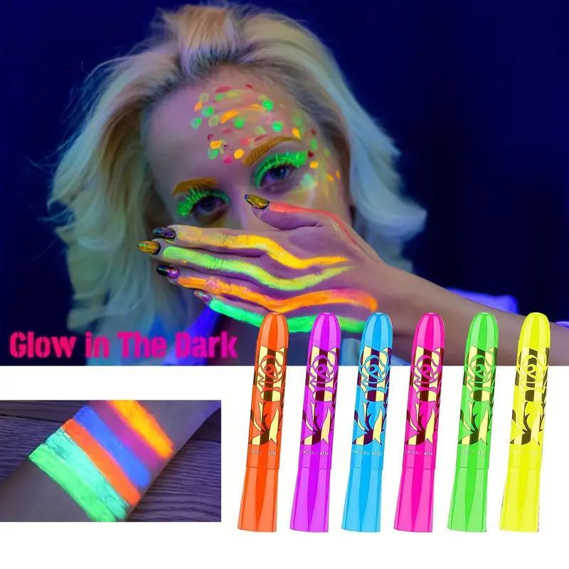 Neon Glow Face & Body Paint Crayons, 1 Box Fluorescent Makeup, Luminous Face Paint For Clubs, Christmas Parties