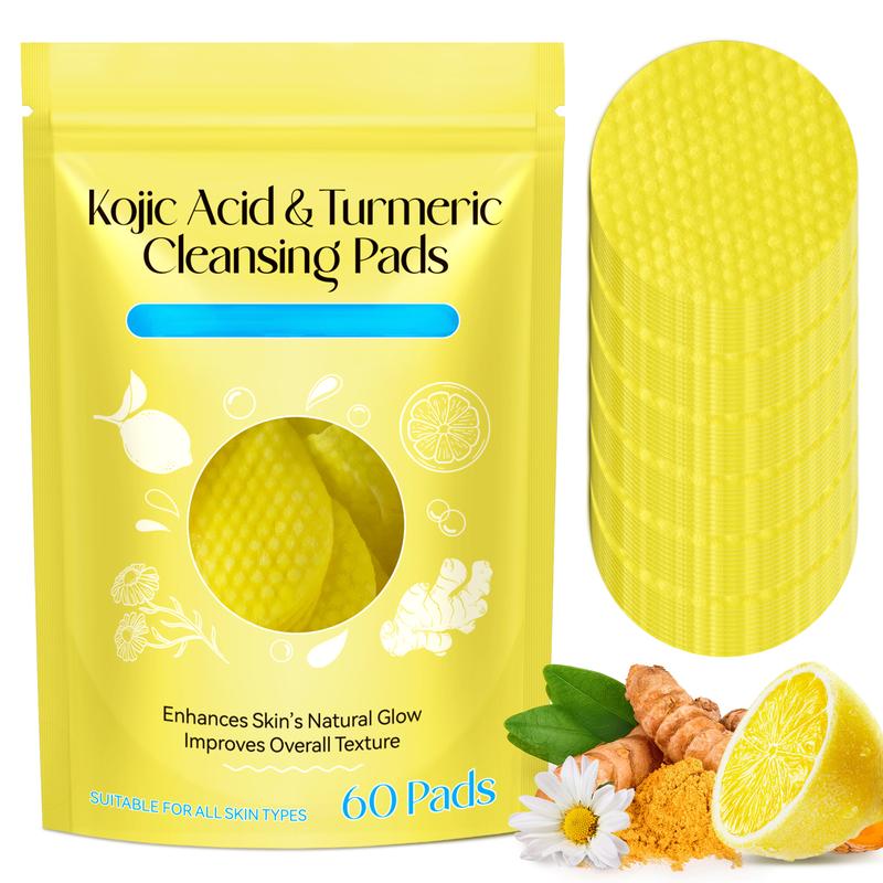 Kojic Acid & Turmeric Cleansing Pads, Boost Skin Vitality, Skincare Cleaning Supplies Ordinary Skincare, Summer Gift-60PCS Cotton Pads Gentle Comfort