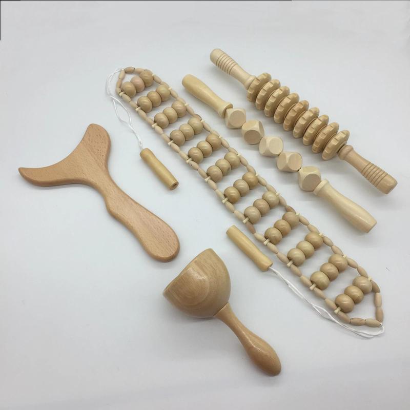 Wooden Massage Tools Set, 5 Counts set Traditional Manual Massage Tools for Spa, Muscle Relaxation Tool, Massage Roller, Massage Tools for Home & Spa, Muscle Massager, Roller Massager, Body & Scalp Massager, Body Care Tools