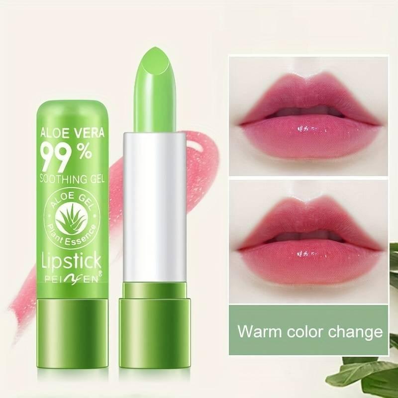 Aloe Vera Color Changing Lipstick, Magic Temperature Color Changing Lipstick, Suitable for All Occasions Lip Makeup, Girls & Women Makeup for Good Luck